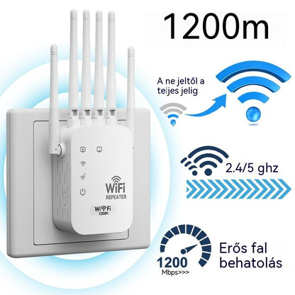 📶 Kétsávos WiFi jelerősítő – 300 Mbps jelerősítő 6 antennával a kibővített lefedettség érdekében📱