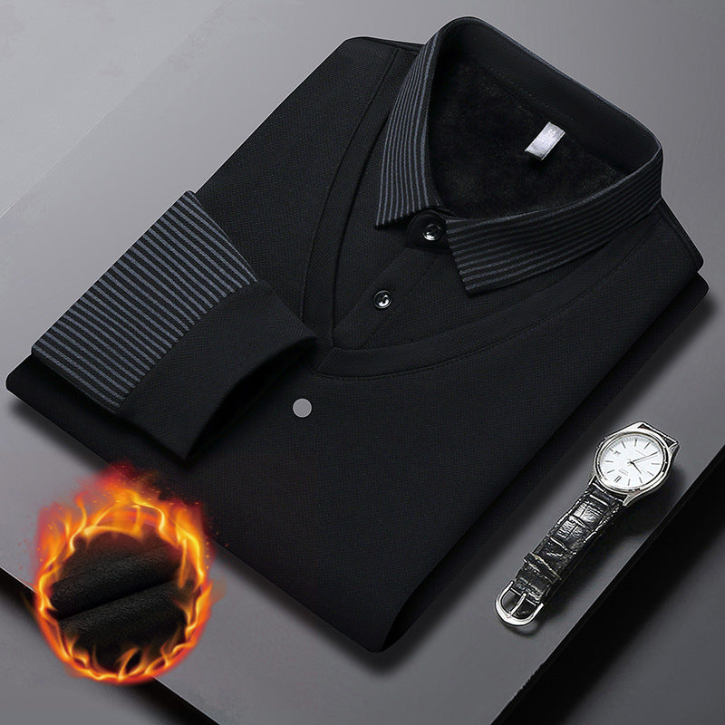【M-4XL】 👔 Pánske polo tričko s dlhým rukávom v štýle „2 v 1“ · Zateplené podšívkou · Elegantný dizajn s klasickým golierom a pruhovanými rukávmi · Vhodné na bežné nosenie aj do práce!