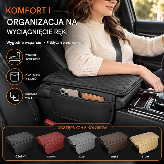 🚗 Uniwersalna, ergonomiczna podpórka pod łokieć do samochodu · Z kieszeniami na drobiazgi · Ekoskóra · Szybki montaż!