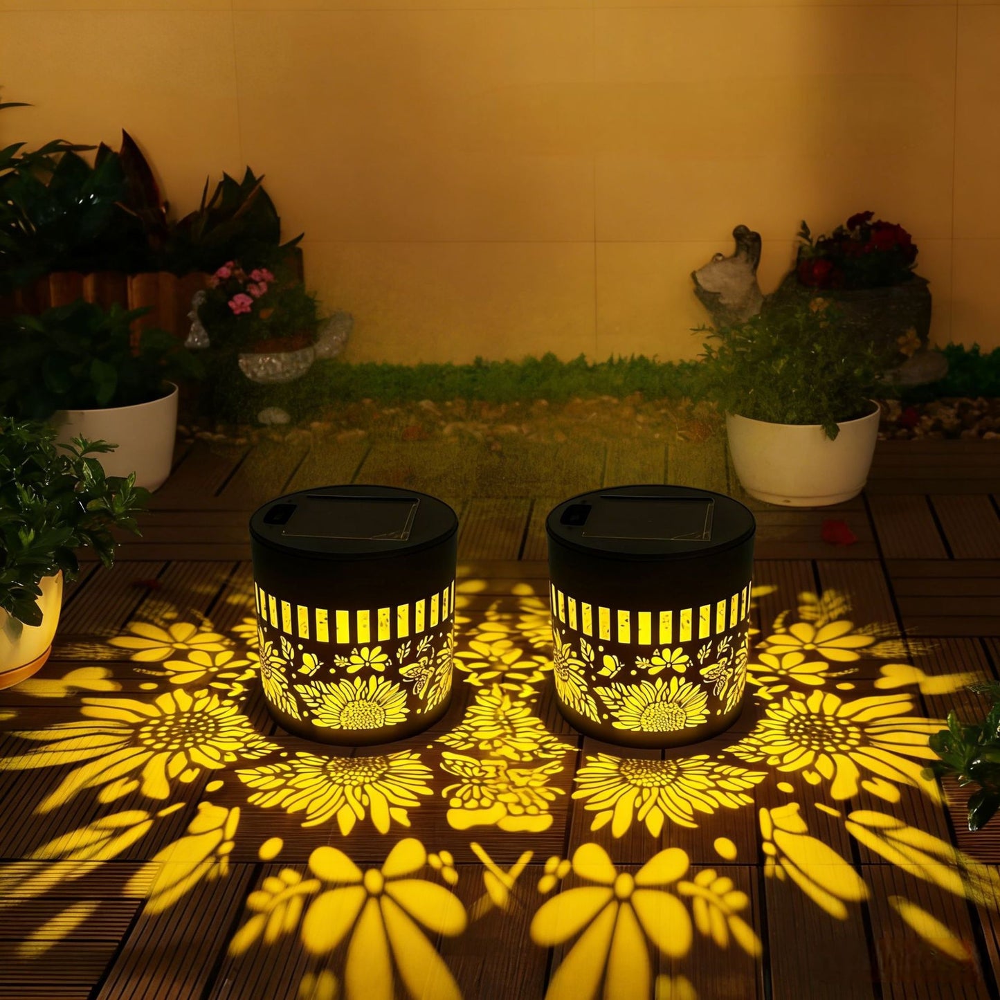 Lámpara Solar de Pared con Proyector de Mandala para Jardín y Patio
