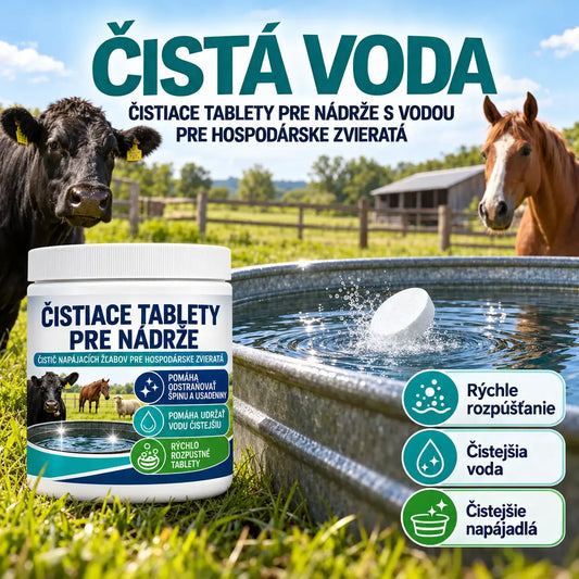 🐄 Rýchlo rozpustné čistiace tablety pre napájadlá hospodárskych zvierat – 1 fľaša, 9 tabliet, jednoduchá údržba bez drhnutia.