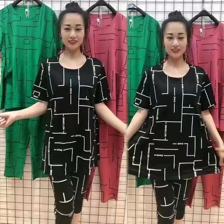 👗【30% отстъпка】【Топ + Панталон】🔥🔥Дамски комплект с къс ръкав, ново поступление 2026 г., ежедневен стил, подходящ за жени на средна и по-възрастни жени