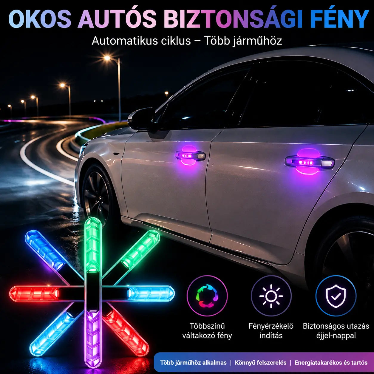 🔥4 darab 8900 Ft ✅💥Többfunkciós LED-es ütközésvédelmi villogó ajtójelző lámpa autókhoz és motorkerékpárokhoz