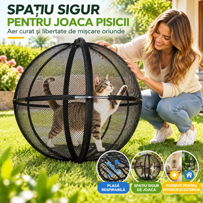 🐱 Összecsukható, gömb alakú sátor légáteresztő hálóval macskáknak · 360°-os védelem · Biztonságos beltéri és kültéri játszótér!