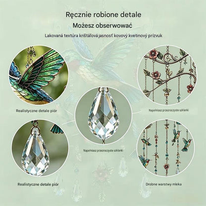 🐦 Kryształowe dzwonki ozdobione kolibrami i malowanymi wzorami w stylu vintage