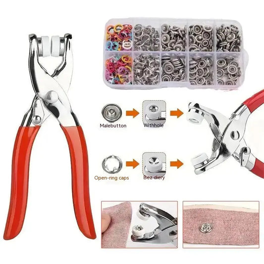 🔥 Sada 100 kovových gombíkov + ručné kliešte na prišívanie bez šitia 🧵🔧