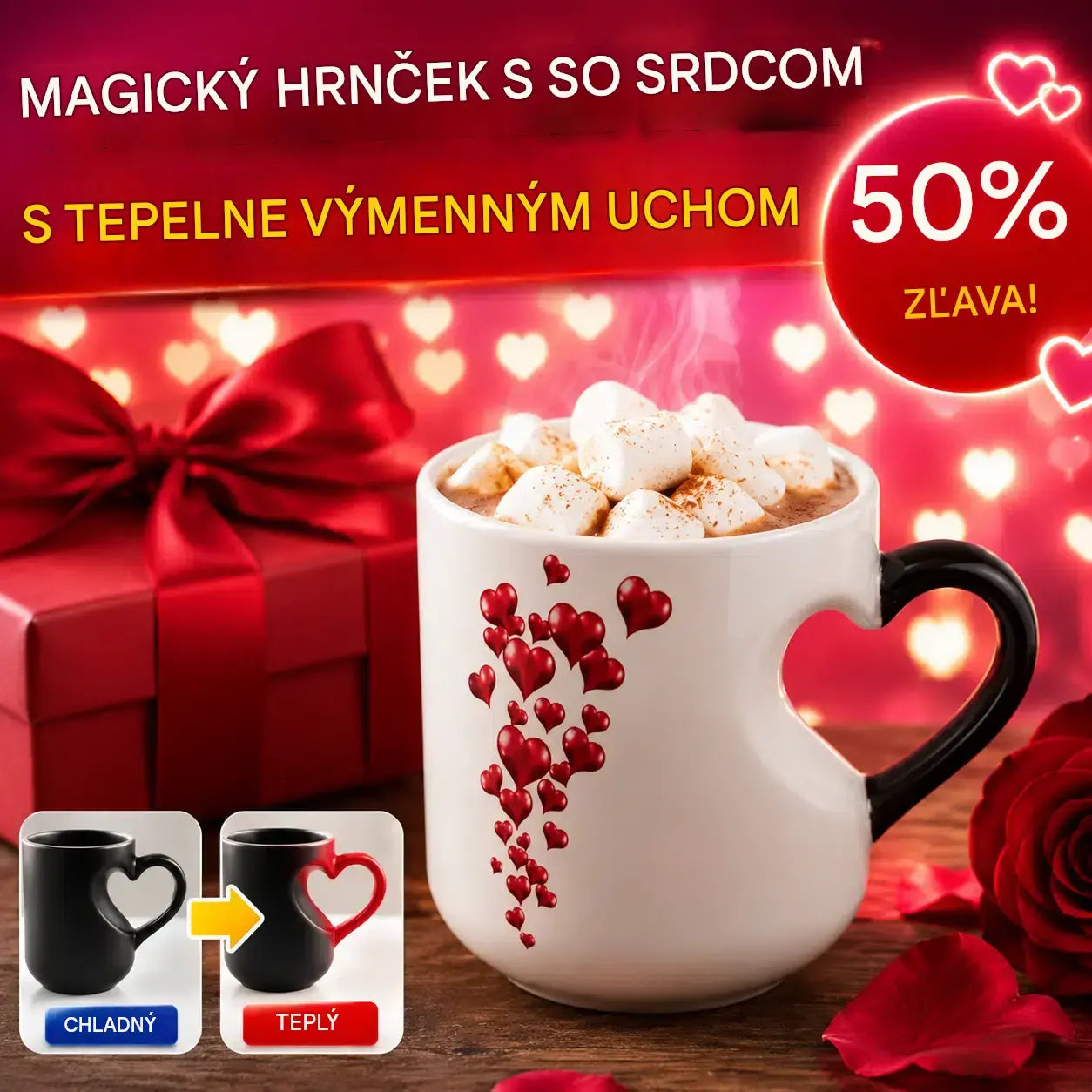 ☕Romantický keramický hrnček v tvare srdca (s rúčkou, ktorá mení farbu)💝✨
