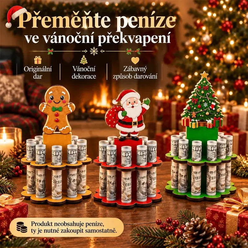 🎅💴Karácsonyi fa persely, Mikulás, hóember, karácsonyfa, kreatív asztaldísz készpénzes ajándékokkal
