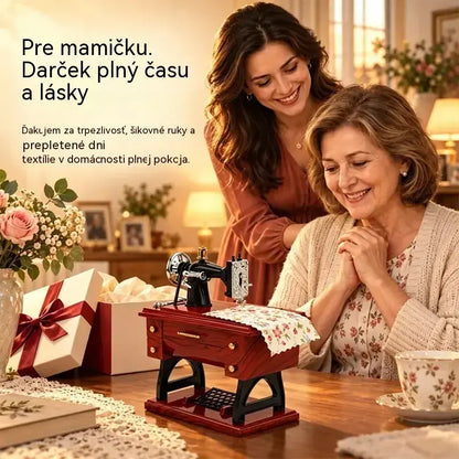 🎵✨ Drevená hracia skrinka v štýle vintage šijacieho stroja | Stolová dekorácia s naťahovacím mechanizmom | Retro darček 🧵