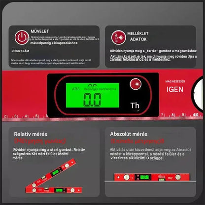 🔧📐 Többfunkciós precíziós mágneses vízmérték digitális LCD kijelzővel