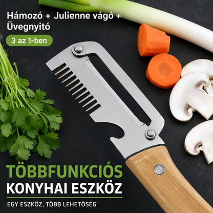 ✅Vásárolj 1-et, kapsz 1-et ingyen (2 termék) 🧅🔪 Multifunkcionális 3 az 1-ben konyhai hámozó: Meghámoz, felvág és kinyitja az üvegeket! 🔥
