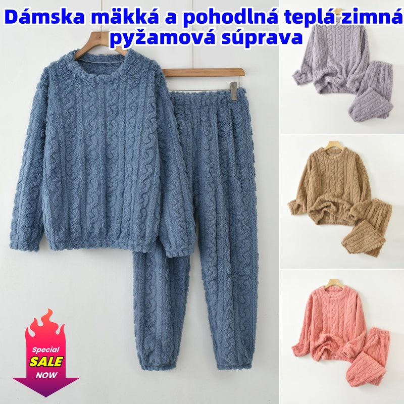 🌺【45-90kg】【Μπλούζα + Παντελόνι】💥💫Γυναικείο απαλό και άνετο ζεστό χειμωνιάτικο σετ πιτζάμας