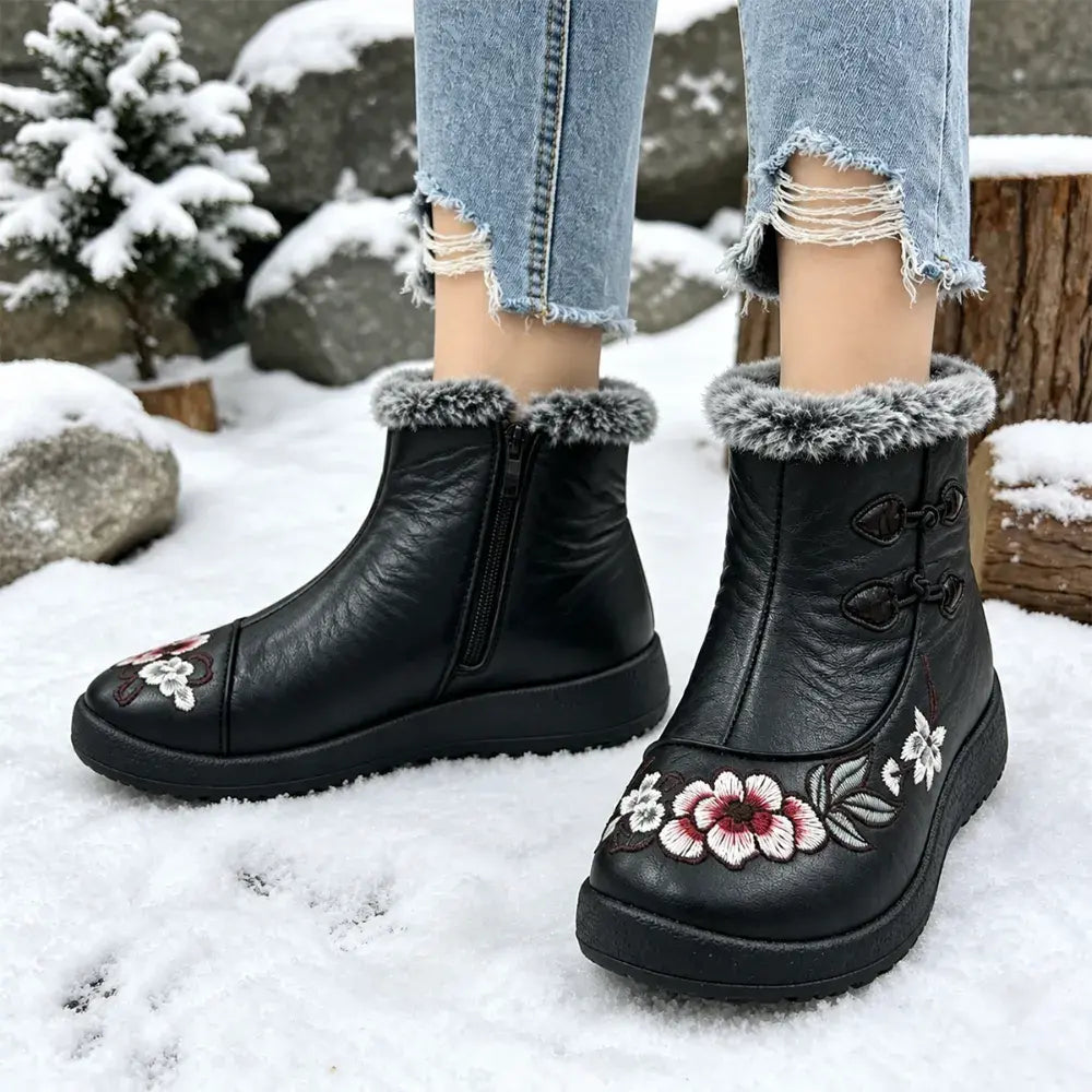❄️Virágos női téli csizma – puha belső béllel, nem fázik a lábad!🌸