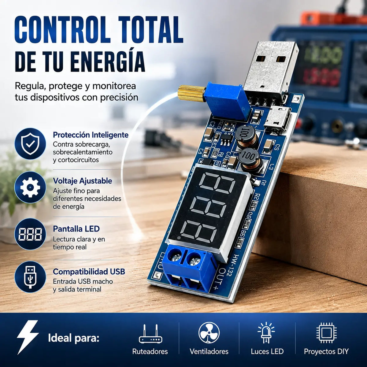 🔌【Micro USB interfész + C típusú interfész】💻 Állítható USB tápegység – 5 V-os többkimenetes feszültségnövelő szabályozó (3,3–24 V) | Asztali tápegység minden típusú eszközhöz 🔋