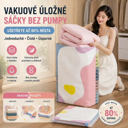🧳【5-dielna sada】💨 Veľké, stlačiteľné vákuové úložné vrecko: nevyžaduje pumpičku, je nepriepustné a ideálne na úsporu miesta v kufri a doma ✈️