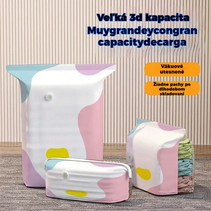 🧳【5-dielna sada】💨 Veľké, stlačiteľné vákuové úložné vrecko: nevyžaduje pumpičku, je nepriepustné a ideálne na úsporu miesta v kufri a doma ✈️