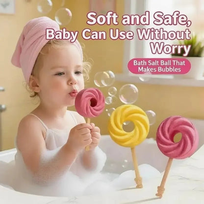 🍭🧼Nyalóka fürdőbomba – Vízzel érintkezve színes buborékokat szabadít fel, hosszan tartó illatot hagyva maga után ✅