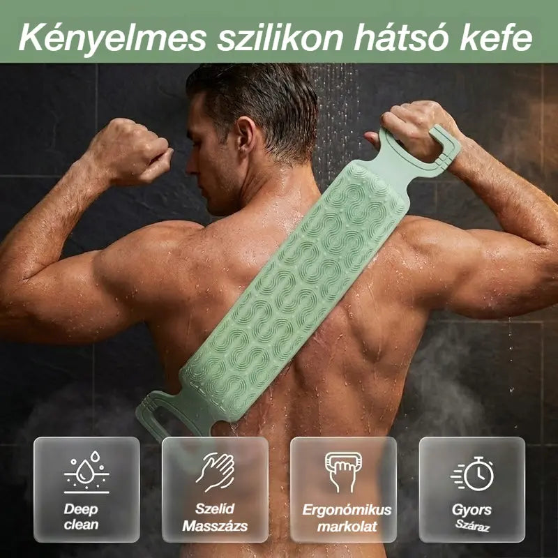 🛁 Kényelmes szilikon hátsó kefe – könnyedén átradírozhatod a tested hajlás nélkül