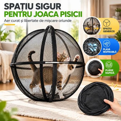 🐱 Összecsukható, gömb alakú sátor légáteresztő hálóval macskáknak · 360°-os védelem · Biztonságos beltéri és kültéri játszótér!