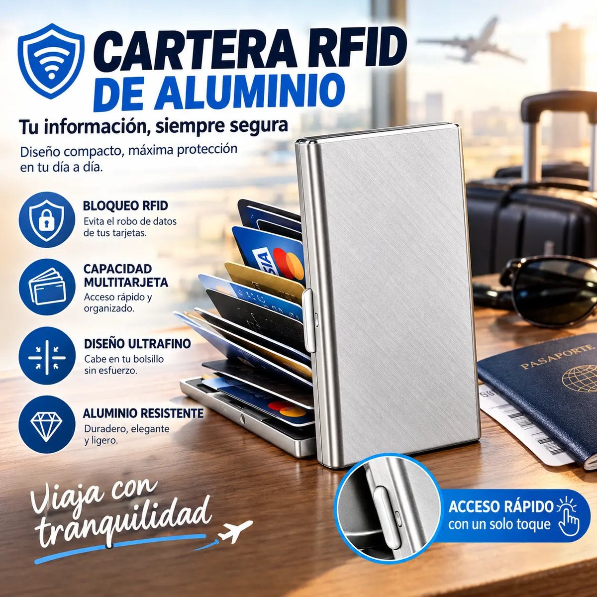 🛡️✨ Rozsdamentes acél kártyatartó RFID-védelemmel – Mágneses sérülés elleni védelemmel ellátott kártyatárca, kicsi és hordozható 💳