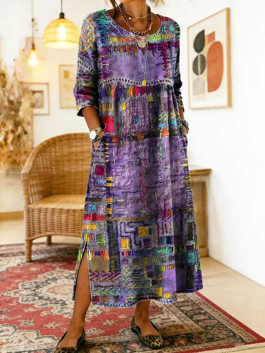 【S-5XL】Boemska maksi obleka z etničnim potiskom patchwork