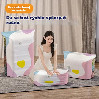 🧳【5-dielna sada】💨 Veľké, stlačiteľné vákuové úložné vrecko: nevyžaduje pumpičku, je nepriepustné a ideálne na úsporu miesta v kufri a doma ✈️