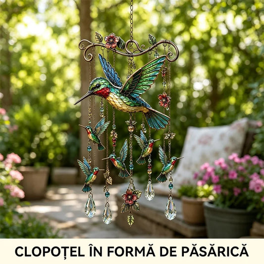 🐦Krištáľová zvonkohra s kolibríkom a maľovaným vzorom v retro štýle