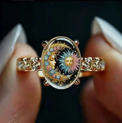 💍 【2 termék—8100 Ft】Aranyszínű, ovális kristályos Szűz Mária-gyűrű