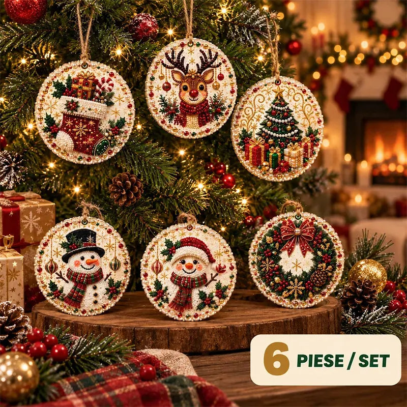 🎄 6 részes DIY gyémántkirakós karácsonyi díszkészlet – Kreatív családi projekt, amely tökéletes a karácsonyfára, ablakba vagy ajándéknak!