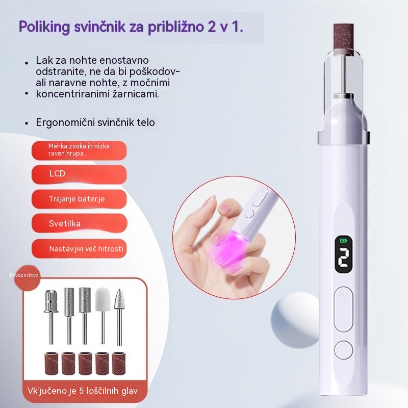 💅Električna pilica za nohte 2 v 1 z LED lučko (sušilna lučka + 5 polirnih nastavkov)