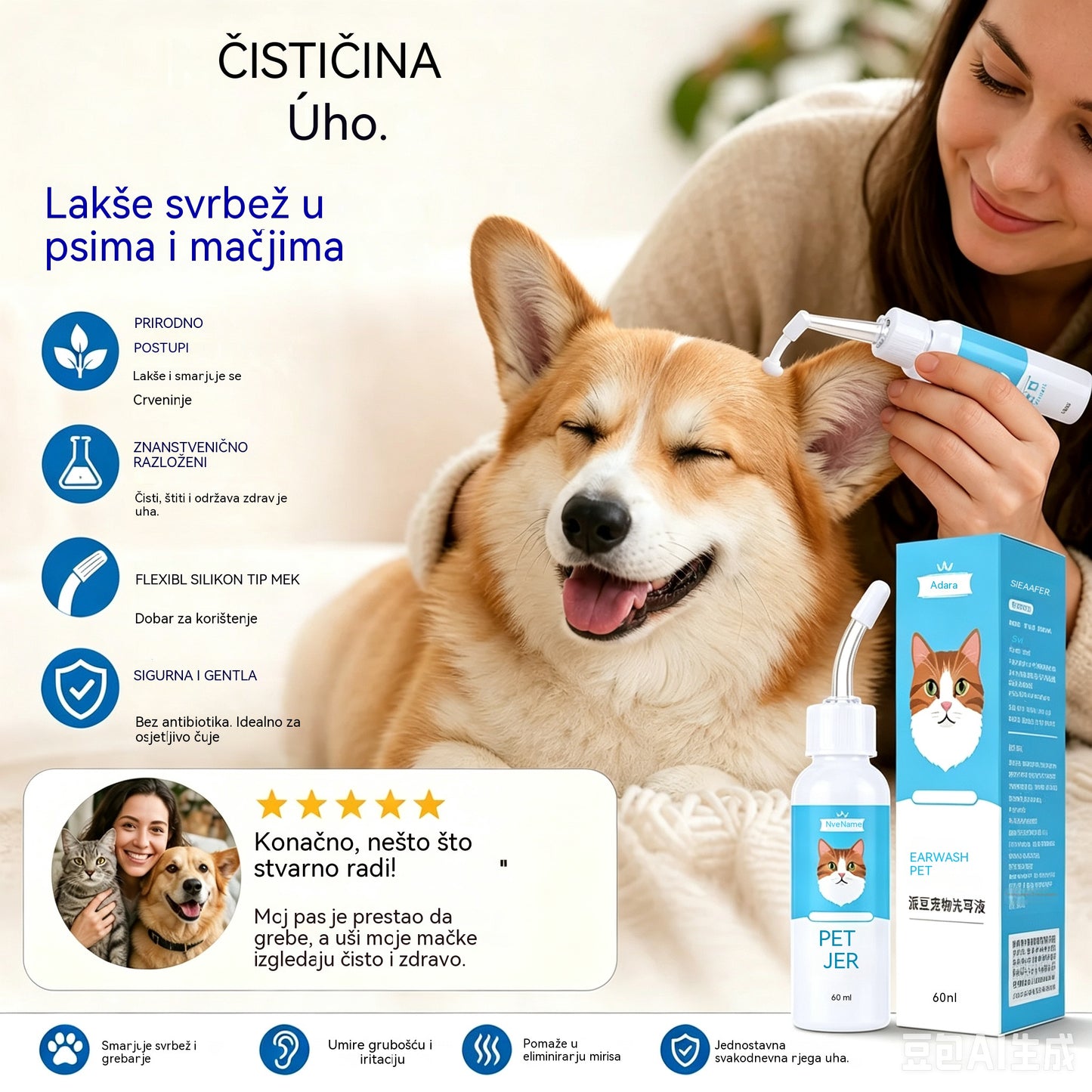 🐶🐱 Sredstvo za čišćenje ušiju za ublažavanje svrbeža ušiju kod pasa i mačaka.