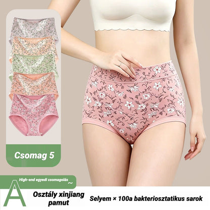 【5 darab 5 színben】2026-os új stílusú, kényelmes és lélegző, plus size divatos, magas derekú bugyi nőknek