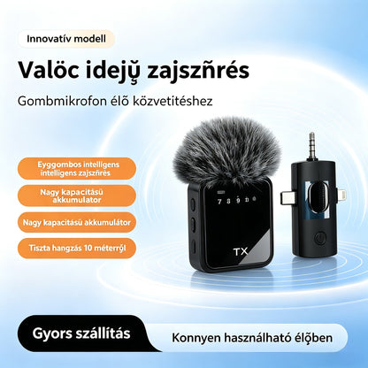 🎤📱Vezeték nélküli csíptethető mobiltelefon-mikrofon, videorögzítő berendezés élő közvetítéshez, műsorszóráshoz és TikTokhoz, zajszűrős kültéri használatra.