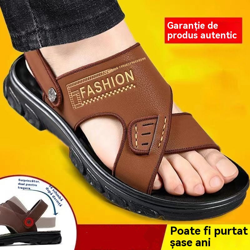 🐂【Cumpără 1 primești 1 gratis】【38-47】Sandale de plajă noi din piele cu talpă groasă pentru bărbați