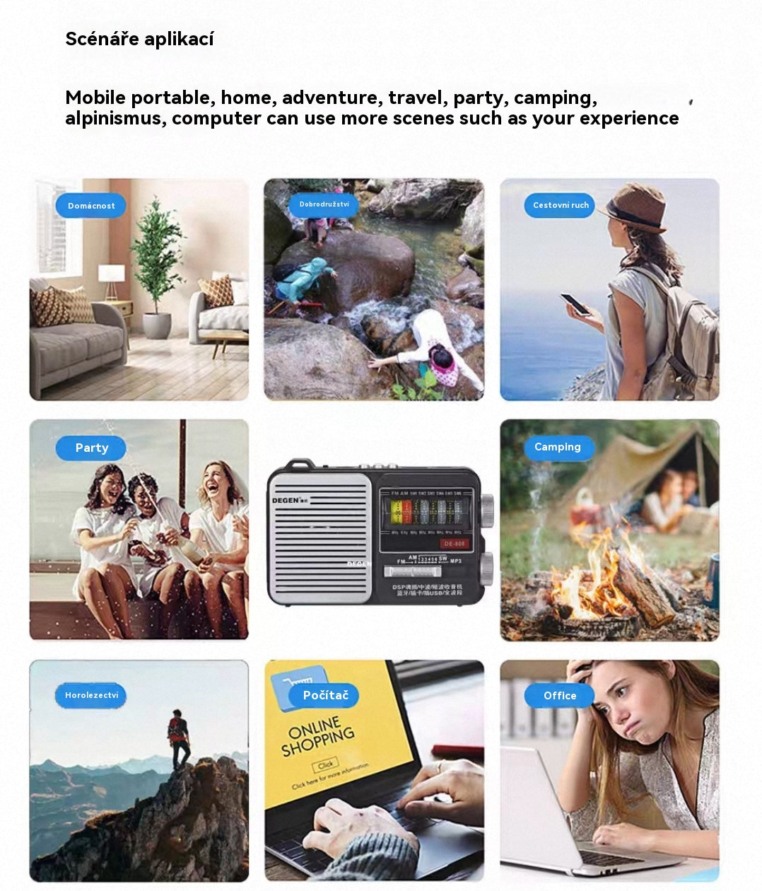 💥🏕️【Promo！】Multifunkční přenosné rádio s nouzovou svítilnou, AM rádiem, Bluetooth diskem a vícekanálovým zvukem.