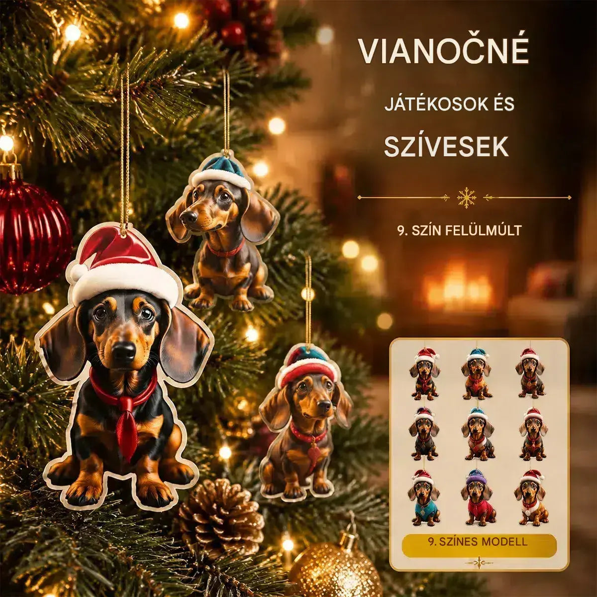 🎄【9 darab】🐕 Karácsonyfadíszek kiskutyák formájában