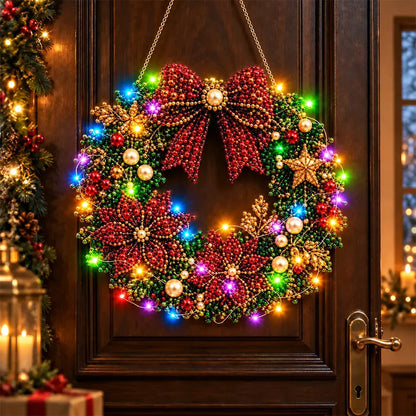 🎄💎 Vianočný veniec DIY s diamantmi, perlami a LED svetlami – 9 štýlov, akrylová doska, jednoduché tvorenie.