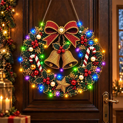 🎄 Vánoční věnec k vlastnímu sestavení s kamínky, perlami a LED světýlky! Odolný akrylový základ · 9 svátečních motivů · Dokonalá dekorace na dveře, stěny i okna · Dárek od srdce!