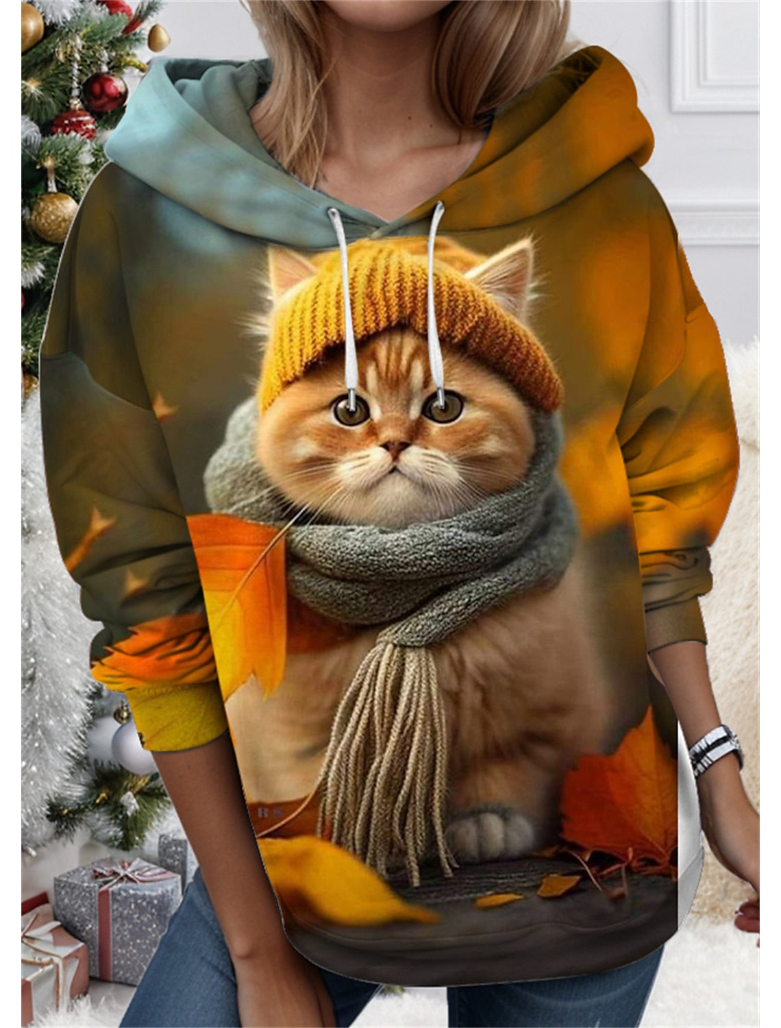 🐱🧥✨【1 kus, S–3XL】Dámska mikina s kapucňou a 3D potlačou mačky – mäkká, pohodlná a vhodná na každý deň.