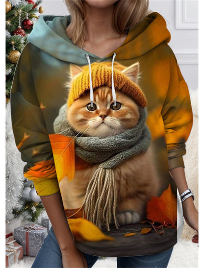 🐱🧥✨【1 kus, S–3XL】Dámska mikina s kapucňou a 3D potlačou mačky – mäkká, pohodlná a vhodná na každý deň.
