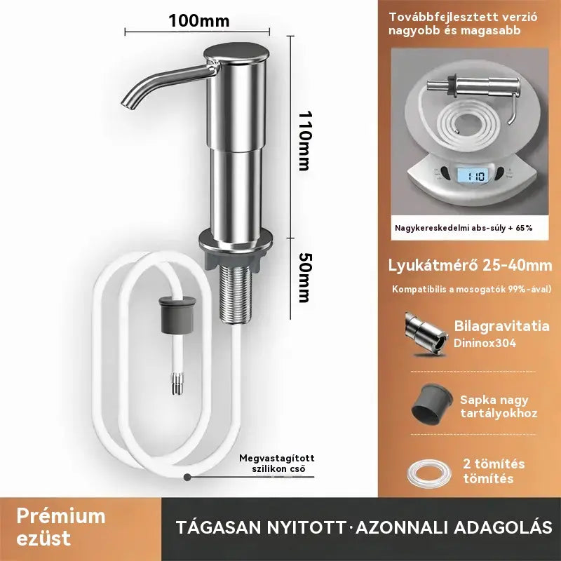🚰Beépített szappan- és mosószeradagoló konyhai mosogatóba, prémium rozsdamentes acélból készült, közvetlenül az üvegre öblítő, kihúzható csővel és 304-es gravitációs golyóval, gyors pumpálással