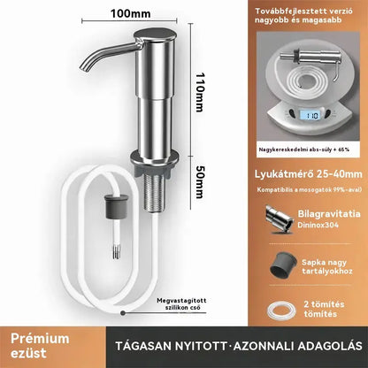 🚰Beépített szappan- és mosószeradagoló konyhai mosogatóba, prémium rozsdamentes acélból készült, közvetlenül az üvegre öblítő, kihúzható csővel és 304-es gravitációs golyóval, gyors pumpálással
