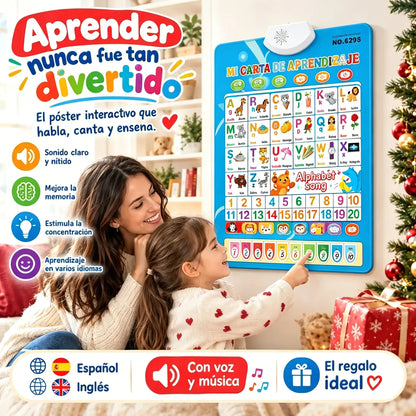 🔊 Kétnyelvű (spanyol-angol) hangos oktató falikép | Betűhangok (26/27 betű) | Prémium ajándékkészlet gyerekeknek 🎁
