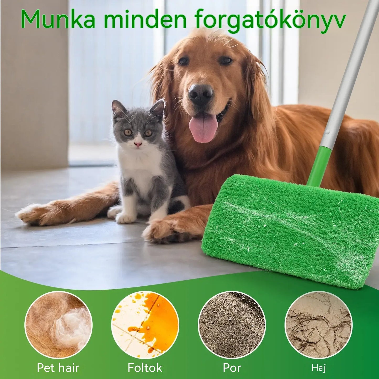 【🔥Felmosónyél + 8 felmosókendő】Mikroszálas felmosó kendő, nedves és száraz használatra egyaránt alkalmas, cserélhető és újrafelhasználható.