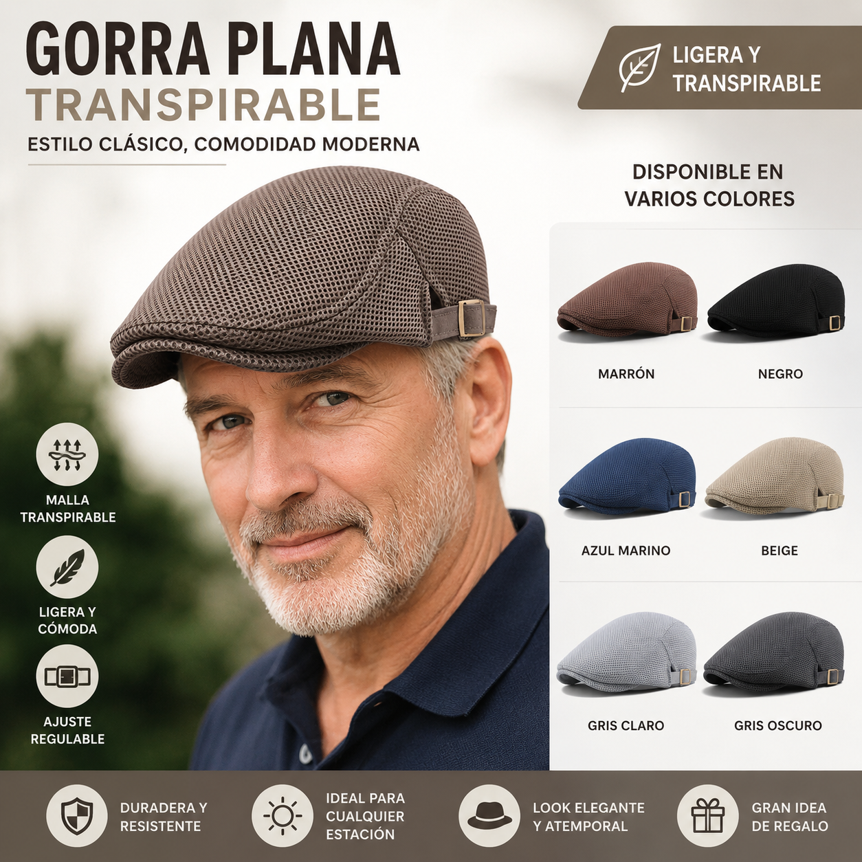 Gorro de verano de malla transpirable para hombre