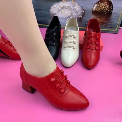 🔥👠【35-40】Új, divatos, hétköznapi, valódi bőrcipők közepes sarkú kivitelben