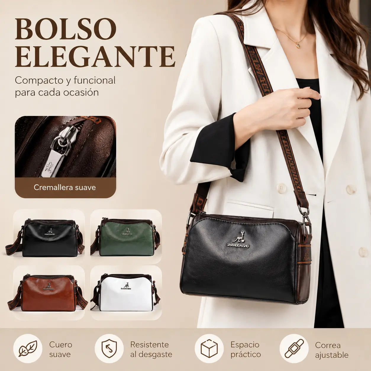 Bolso de cuero suave de gran capacidad, bolso de hombro para mujer