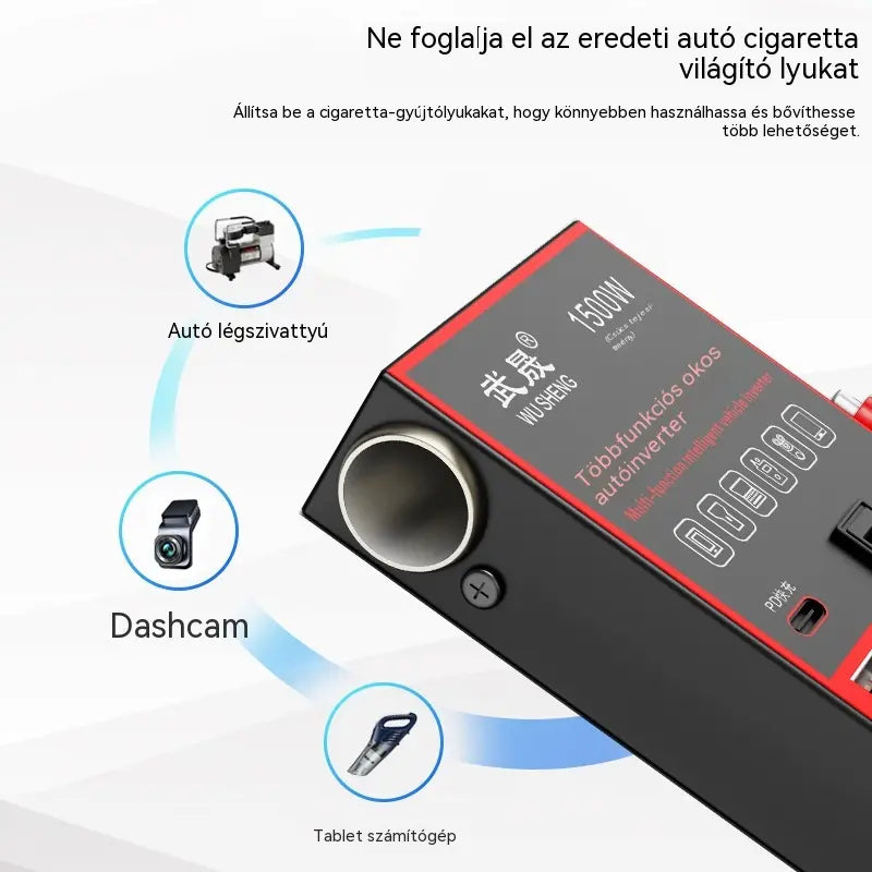 🚗🔋 Egy darab 9200 Ft ⚡️Új autós töltő transzformátor, 12V/24V-ról 220V-ra, nagy teljesítményű, univerzális