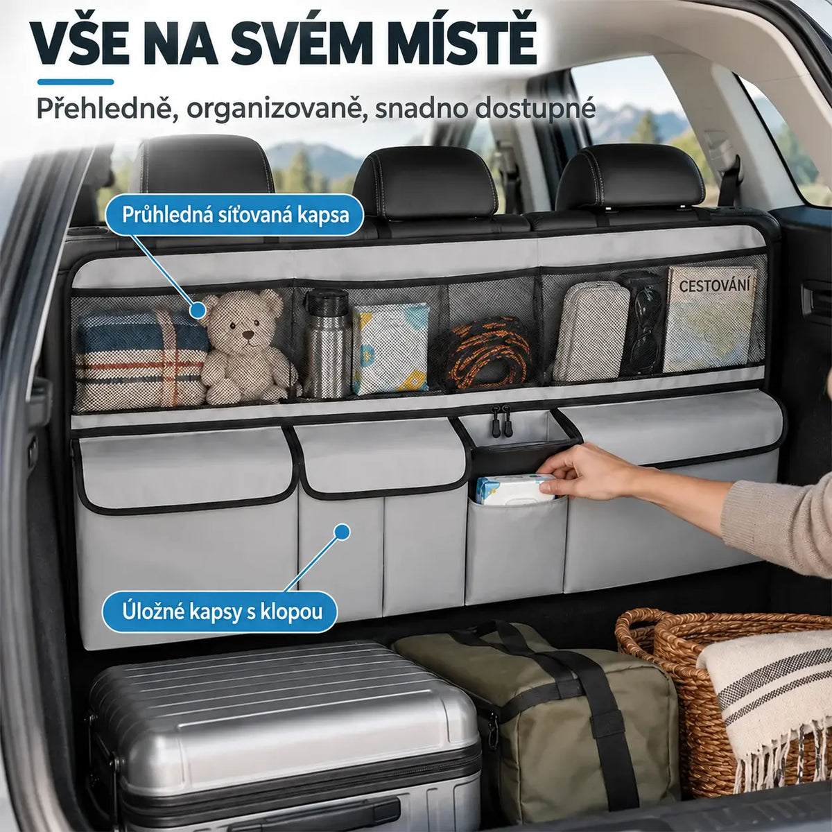 🚗📦 Függeszthető csomagtartó-rendszerező – mérete 105 x 51 cm, helyet szabadít fel a csomagtartó alján; SUV-okhoz és családi autókhoz egyaránt használható, fekete és szürke színben kapható.