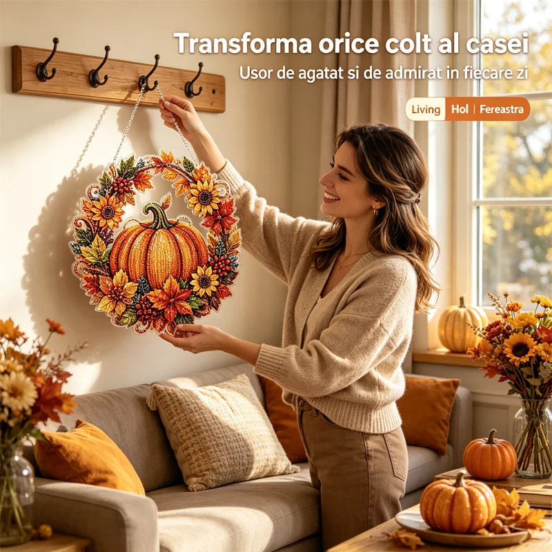 🔥HORÚCI PREDAJ 50% ZĽAVA✨⚡ 50 000+ PREDANÉ! 🎁🍂 Jesenná zavesená dekorácia – tekvicový veniec z diamantového maľovania kompletná DIY sada